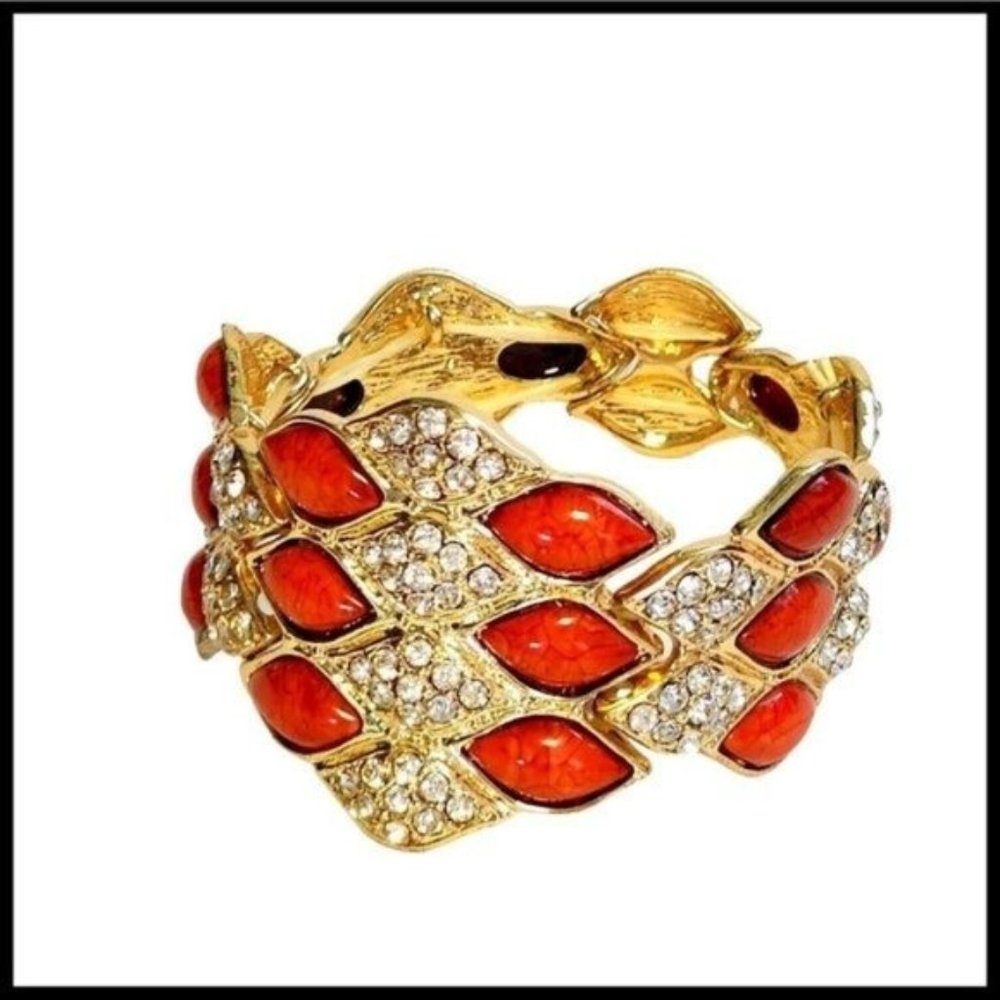 Amrita Singh Gold Tone & Orange Dorcas Stretch Bracelet